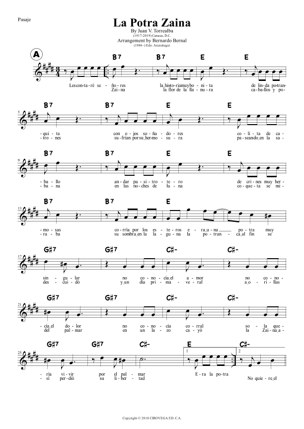 La Potra Zaina (arr. Bernardo Bernal Hidalgo)
