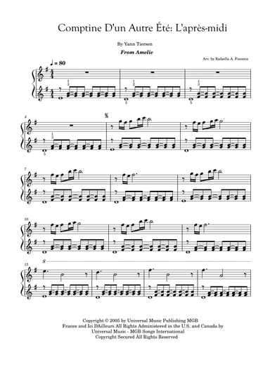 Comptine D'un Autre Été: L'après-midi (arr. RF notes)
