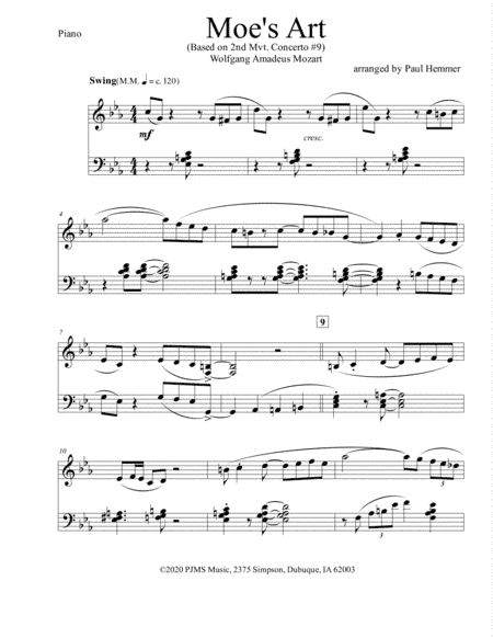 Moe's Art (based on Mozart 2nd Mvt of 9th Piano Concert) (arr. Paul Hemmer)