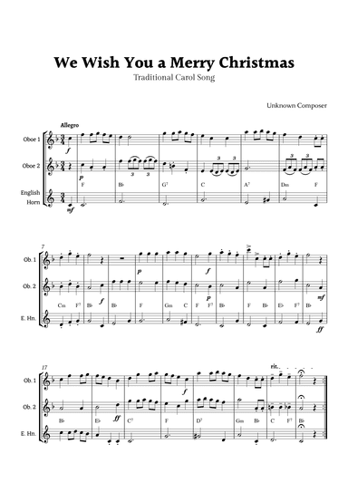 We Wish you a Merry Christmas for Double Reed Ensemble Trio with Chords (arr. Rika K.)