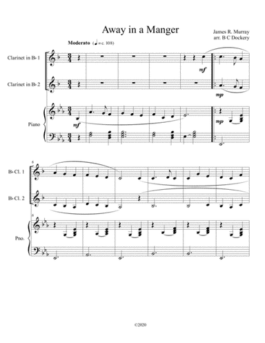 Away in a Manger (clarinet duet) with optional piano accompaniment (arr. B C Dockery)