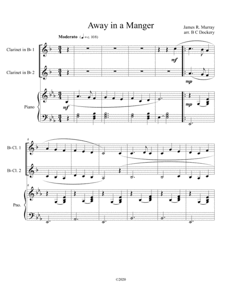 Away in a Manger (clarinet duet) with optional piano accompaniment (arr. B C Dockery)