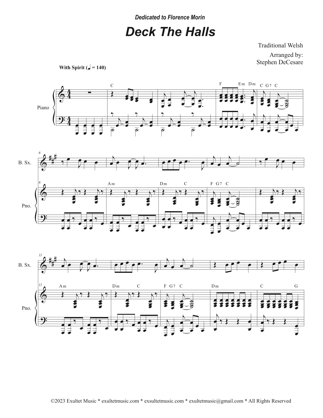 Deck The Halls (Baritone Saxophone and Piano) (arr. Stephen DeCesare)