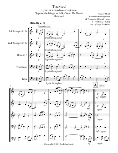 Thaxted (hymn tune based on excerpt from "Jupiter" from The Planets) (Bb) (Brass Quintet - 2 Trp, 1 (arr. Regis Bookshar)