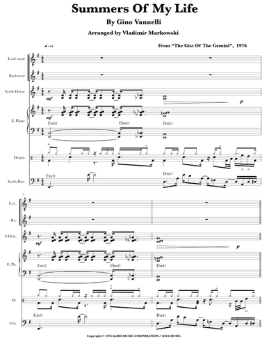 Summers Of My Life (arr. Vladimir Markowsky)