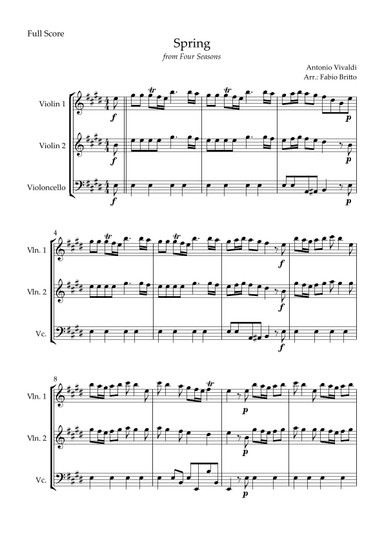 Spring (from Four Seasons of Antonio Vivaldi) for String Trio (arr. Fabio Britto)