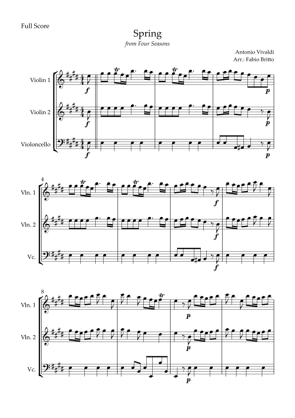 Spring (from Four Seasons of Antonio Vivaldi) for String Trio (arr. Fabio Britto)