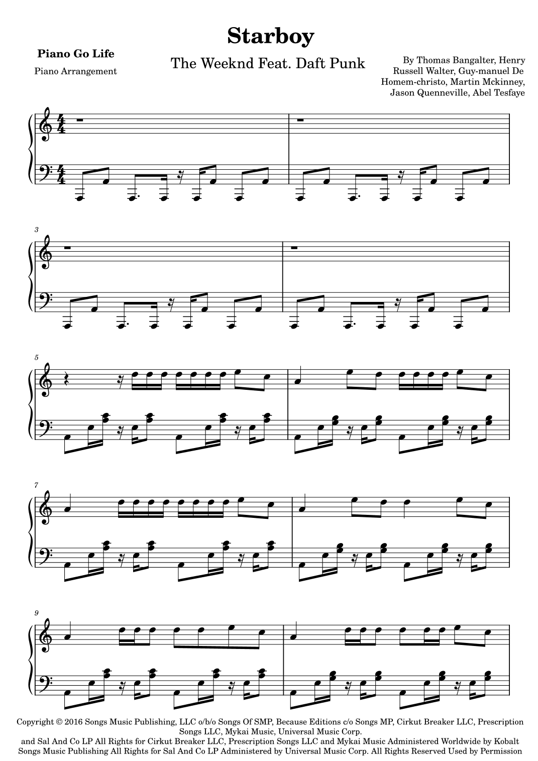 Starboy (arr. Piano Go Life)