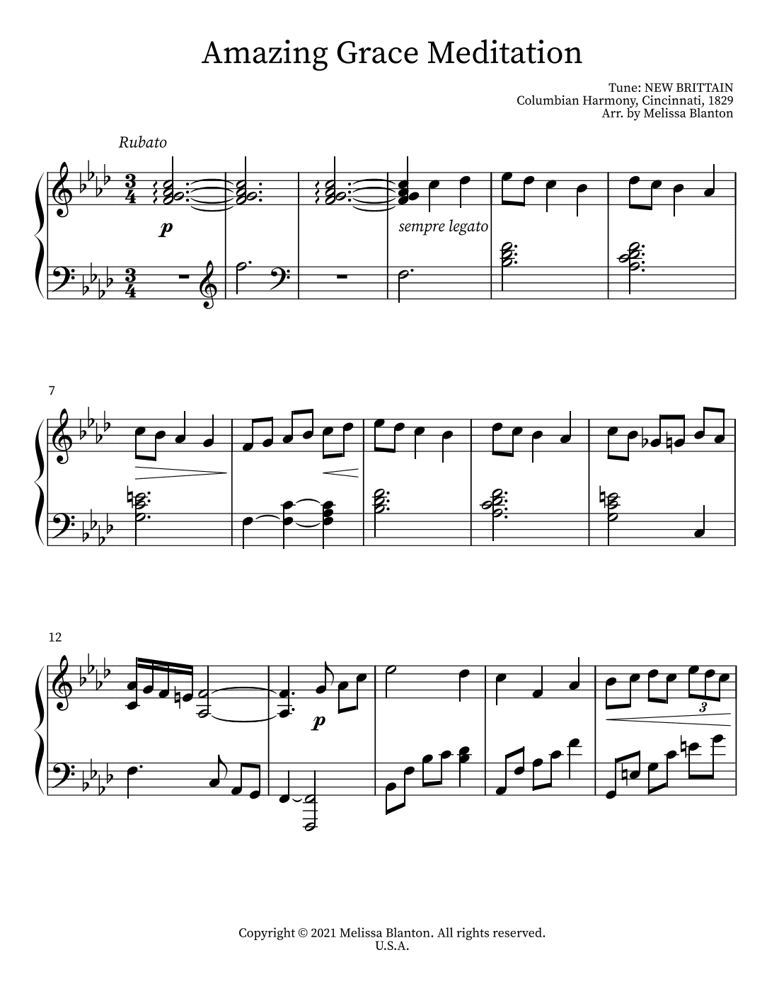 Amazing Grace Meditation (arr. Melissa Blanton)