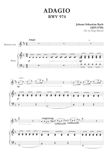 Adagio from BWV 974 for Baritone Saxophone and Piano (arr. Diego Marani)