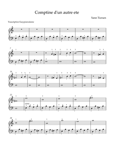 Comptine D'un Autre Été: L'après-midi (arr. easypianodame)