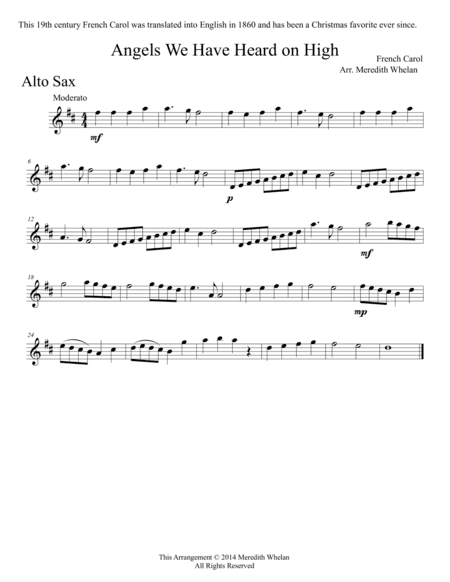 Christmas Duets for Alto Saxophone & Piano:  Angels We Have Heard on High (arr. Meredith Whelan)