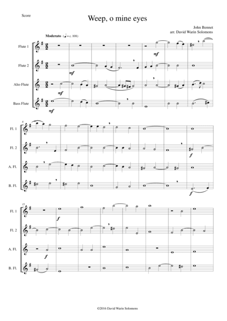 Weep, O mine eyes for flute quartet (arr. David Warin Solomons)