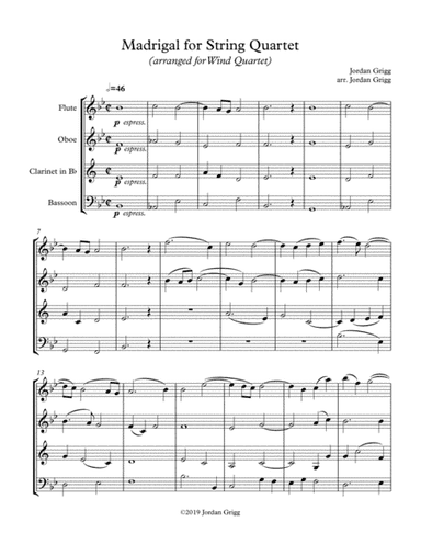 Madrigal for String Quartet (arranged for Wind Quartet)