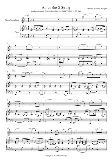 Air on the G String (tenor sax & piano) - EASY (arr. David Kocijan)