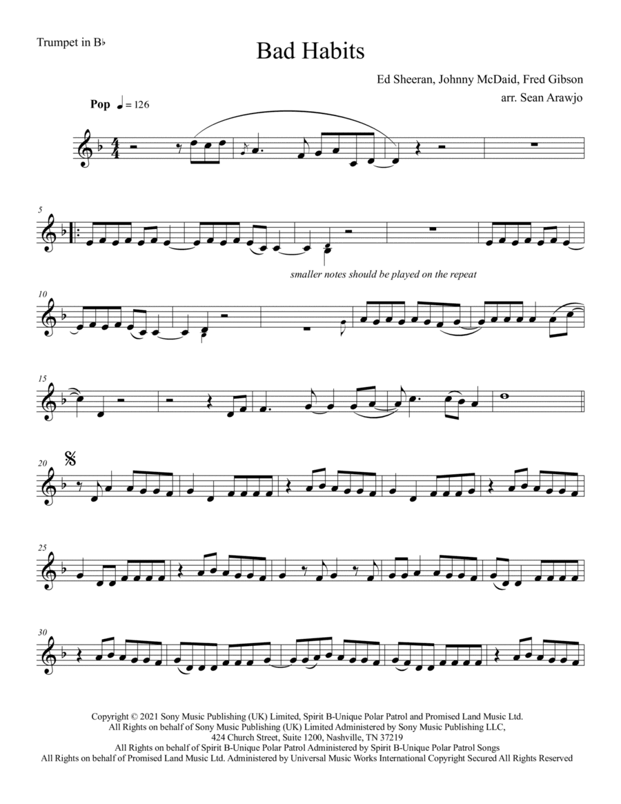 Bad Habits (arr. Sean Arawjo)