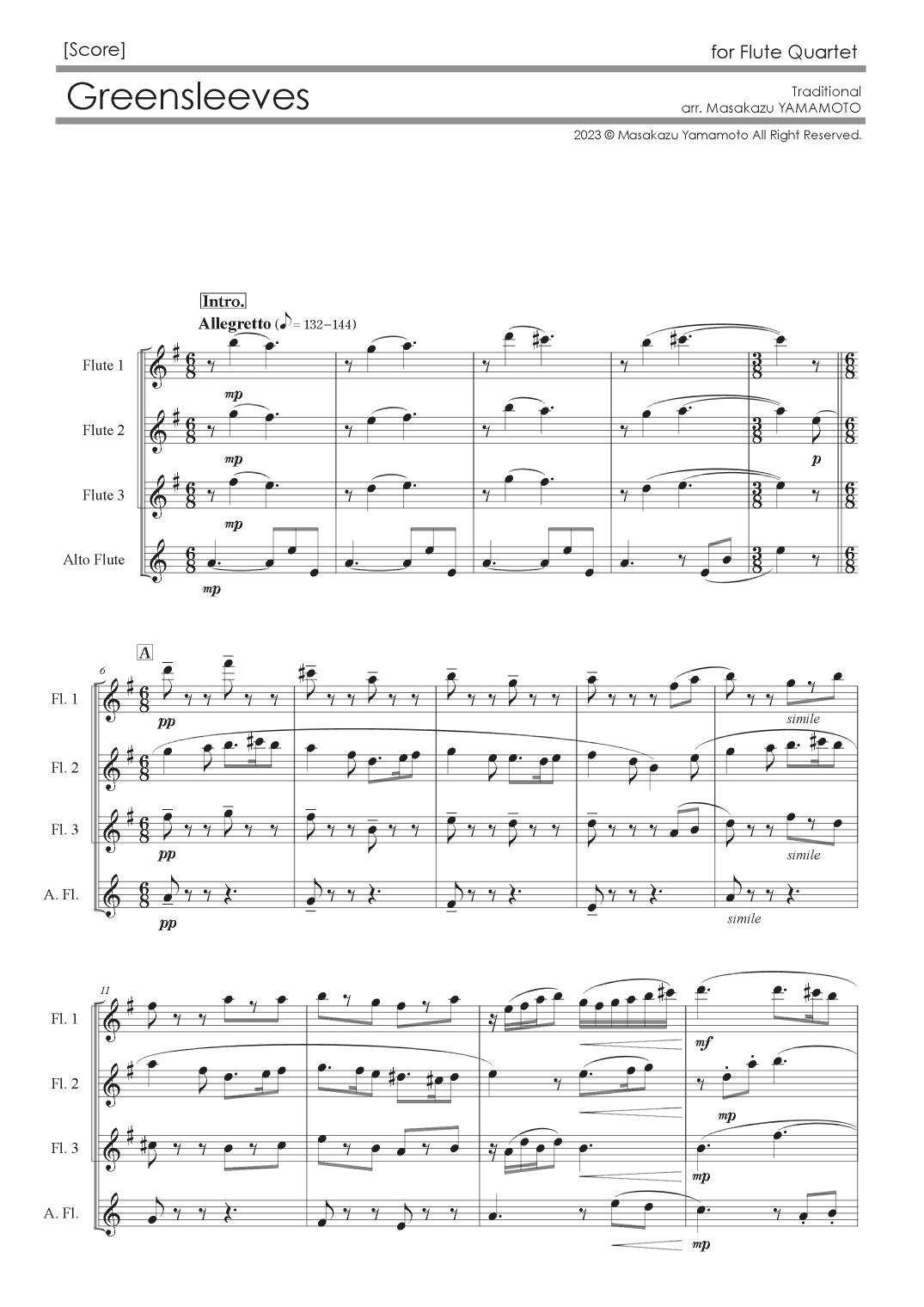 Greensleeves [Flute Quartet] (arr. Masakazu YAMAMOTO)
