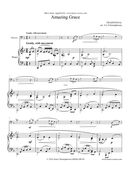 Amazing Grace - Bassoon and Piano (arr. Anne Christopherson GRSM ARCM)