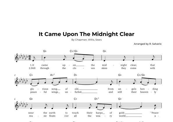 It Came Upon The Midnight Clear (Key of G-Flat Major) (arr. R. Salvario)
