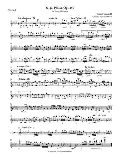 Olga-Polka, Op. 196 (arr. for string orchestra): Violin I (arr. Aaron Meier)