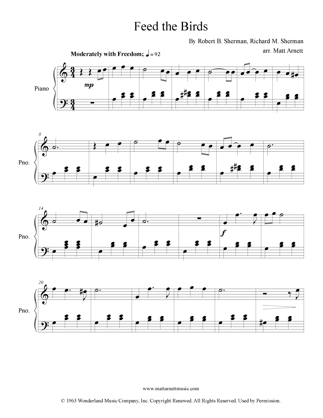 Feed The Birds (tuppence A Bag) (arr. Matt Arnett)