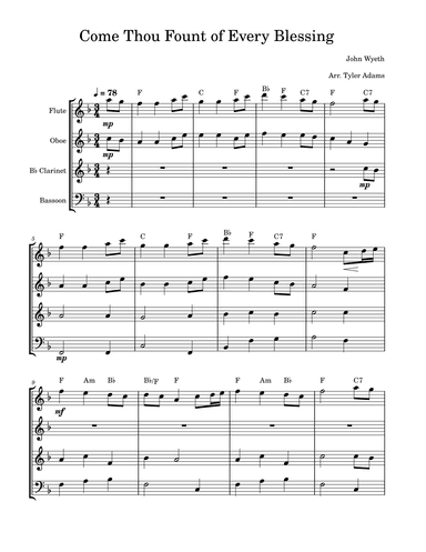 Come Thou Fount of Every Blessing (Wind Quartet) (arr. Tyler Adams)
