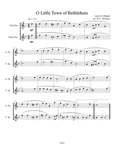 O Little Town of Bethlehem (Alto and Tenor Sax Duet) (arr. B. C. Dockery)