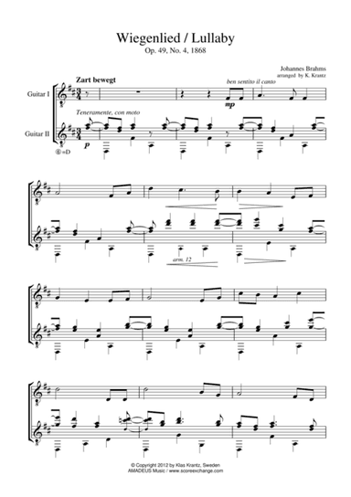 Wiegenlied / Lullaby Op. 49 No. 2 for guitar duo (arr. K. Krantz)
