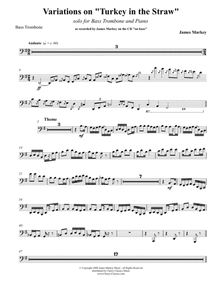 Variations on Turkey in the Straw for Bass Trombone & Piano (arr. James Markey)