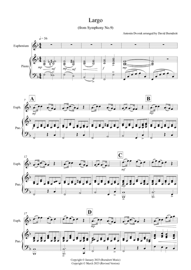 Largo (from the New World Symphony) for Euphonium and Piano (arr. David Burndrett)
