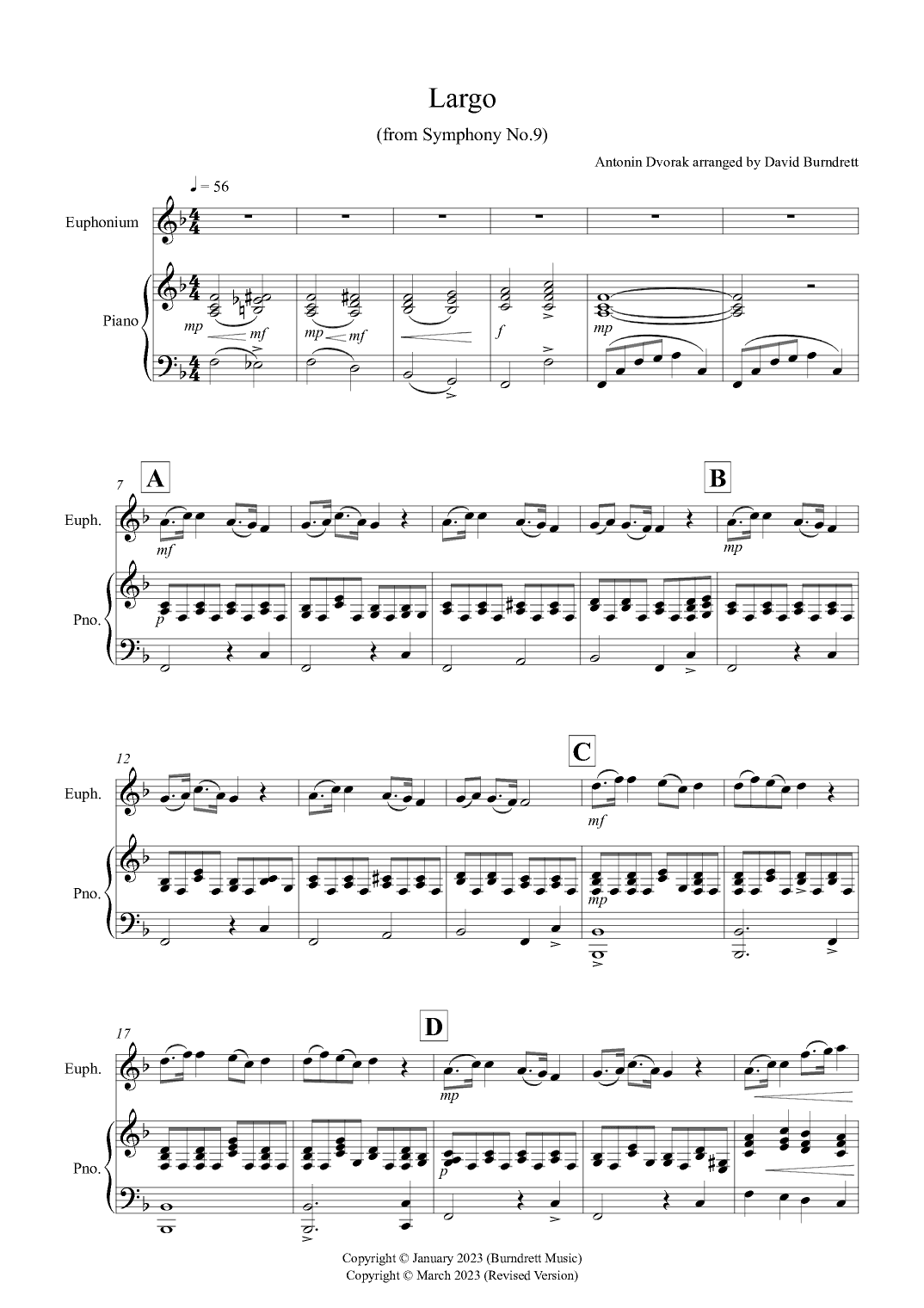 Largo (from the New World Symphony) for Euphonium and Piano (arr. David Burndrett)