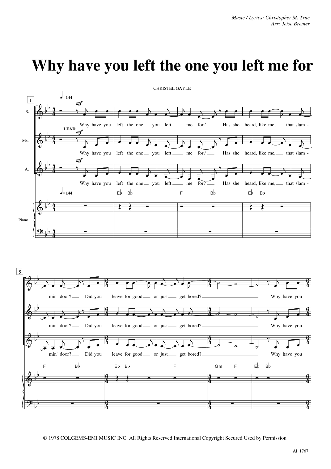 Why Have You Left The One (you Left Me For) (arr. Jetse Bremer)