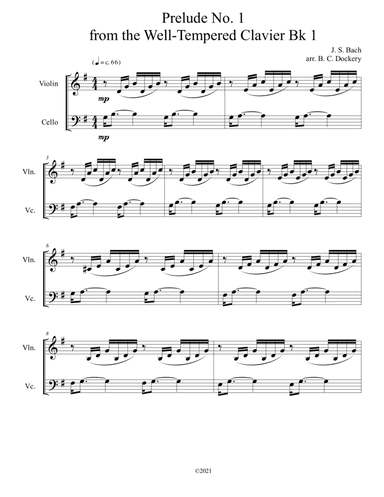 Prelude No.1 from The Well-Tempered Clavier Book 1 BWV 846 (Violin and Cello Duet) (arr. B. C. Dockery)
