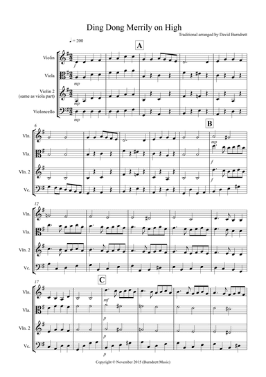 Ding Dong Merrily on High for String Trio (arr. David Burndrett)