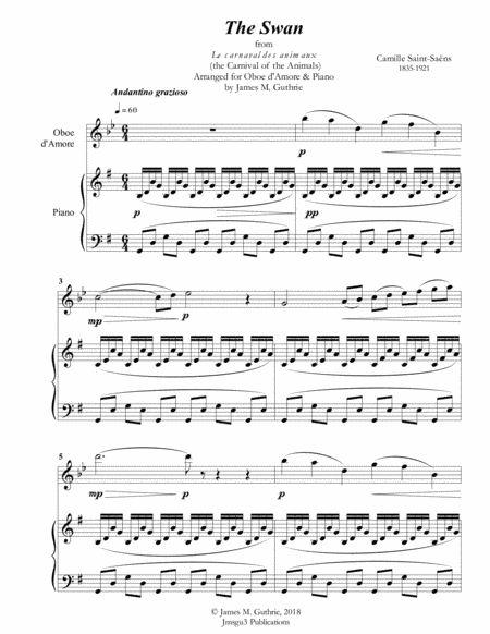 Saint-Saens: The Swan for Oboe d'Amore & Piano (arr. James M. Guthrie, ASCAP)