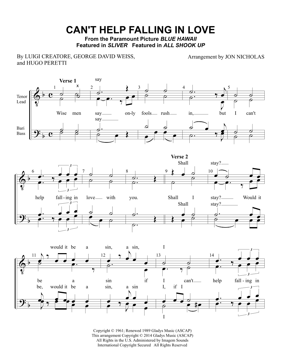 Can't Help Falling In Love (arr. Jon Nicholas)