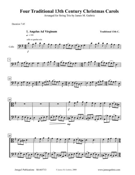 Four Traditional 13th Century Christmas Carols for String Trio (arr. James M. Guthrie, ASCAP)