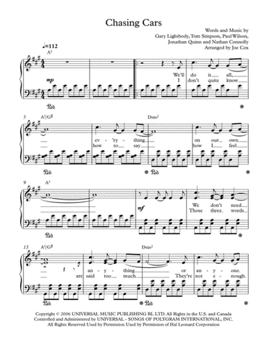 Chasing Cars (arr. Joe Cox)