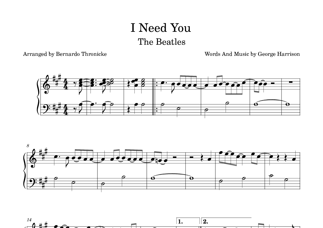 I Need You (arr. Bernardo Thronicke)