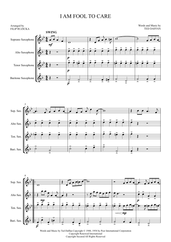 I'm A Fool To Care (arr. Filip Růžička)