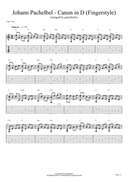 Johann Pachelbel - Canon in D (Guitar Fingerstyle)