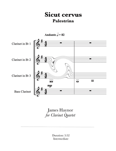Sicet cervus for Clarinet Quartet (arr. James Haynor)