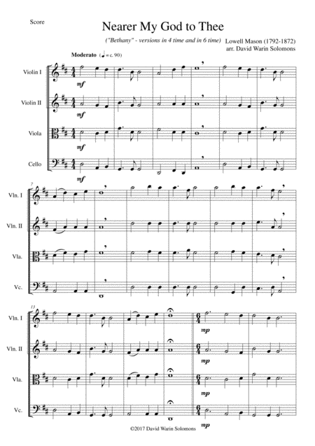 Nearer my God to Thee (Bethany) for string quartet (arr. David Warin Solomons)