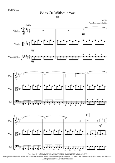 With Or Without You (arr. Fabio Britto)