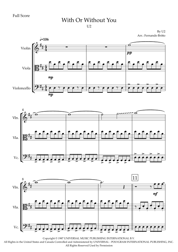 With Or Without You (arr. Fabio Britto)