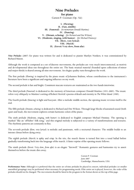 Carson Cooman: Nine Preludes  for piano