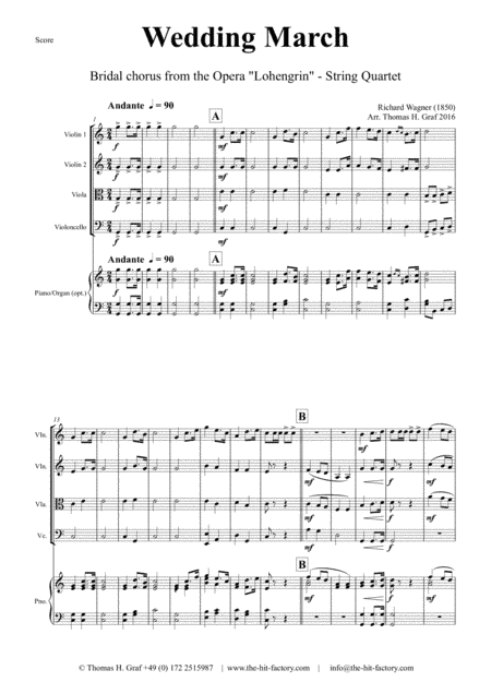 Wedding March - Bridal chorus Lohengrin - String Quartet (arr. Thomas H. Graf)