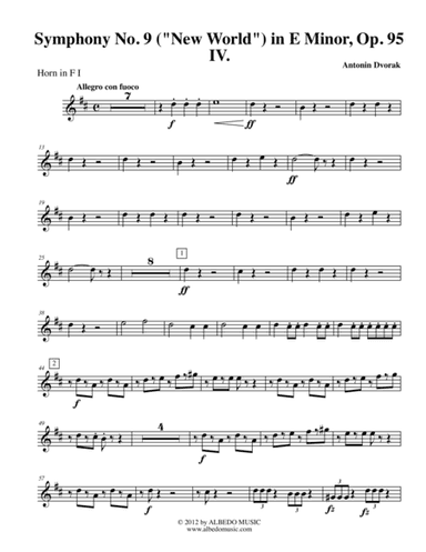 Dvorak Symphony No. 9, New World, Movement IV - Horn in F 1 (Transposed Part), Op.95 (arr. Doug Clyde)