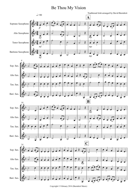 Be Thou My Vision for Saxophone Quartet (arr. David Burndrett)