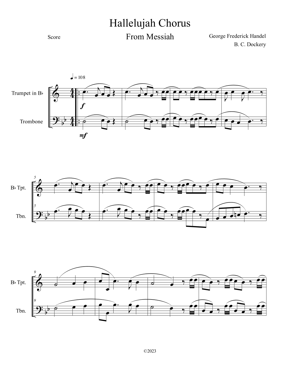 Hallelujah Chorus from Messiah (Trumpet and Trombone Duet) (arr. B. C. Dockery)